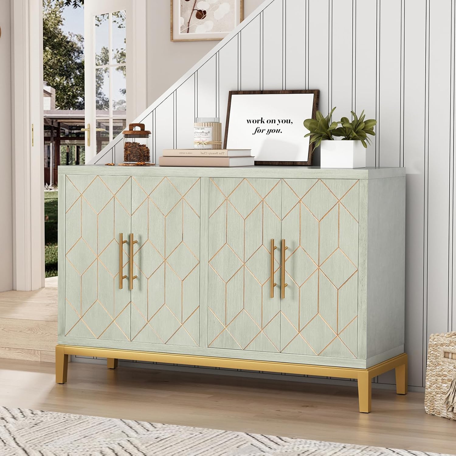 4도어 액센트 캐비닛 모던 크레덴자 조각 장식 뷔페 사 - Office Furniture Credenza 리뷰 및 가격