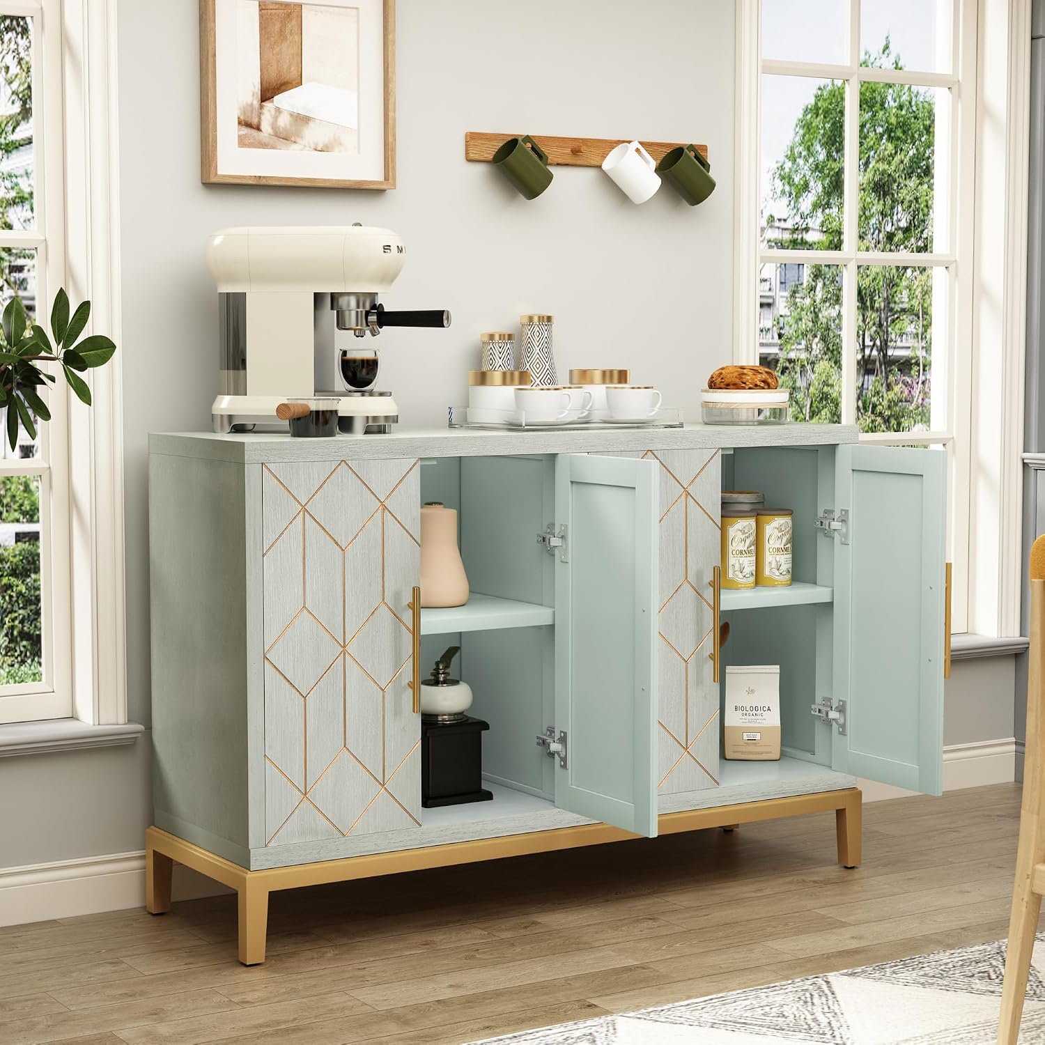 4도어 액센트 캐비닛 모던 크레덴자 조각 장식 뷔페 사 - Office Furniture Credenza 리뷰 및 가격