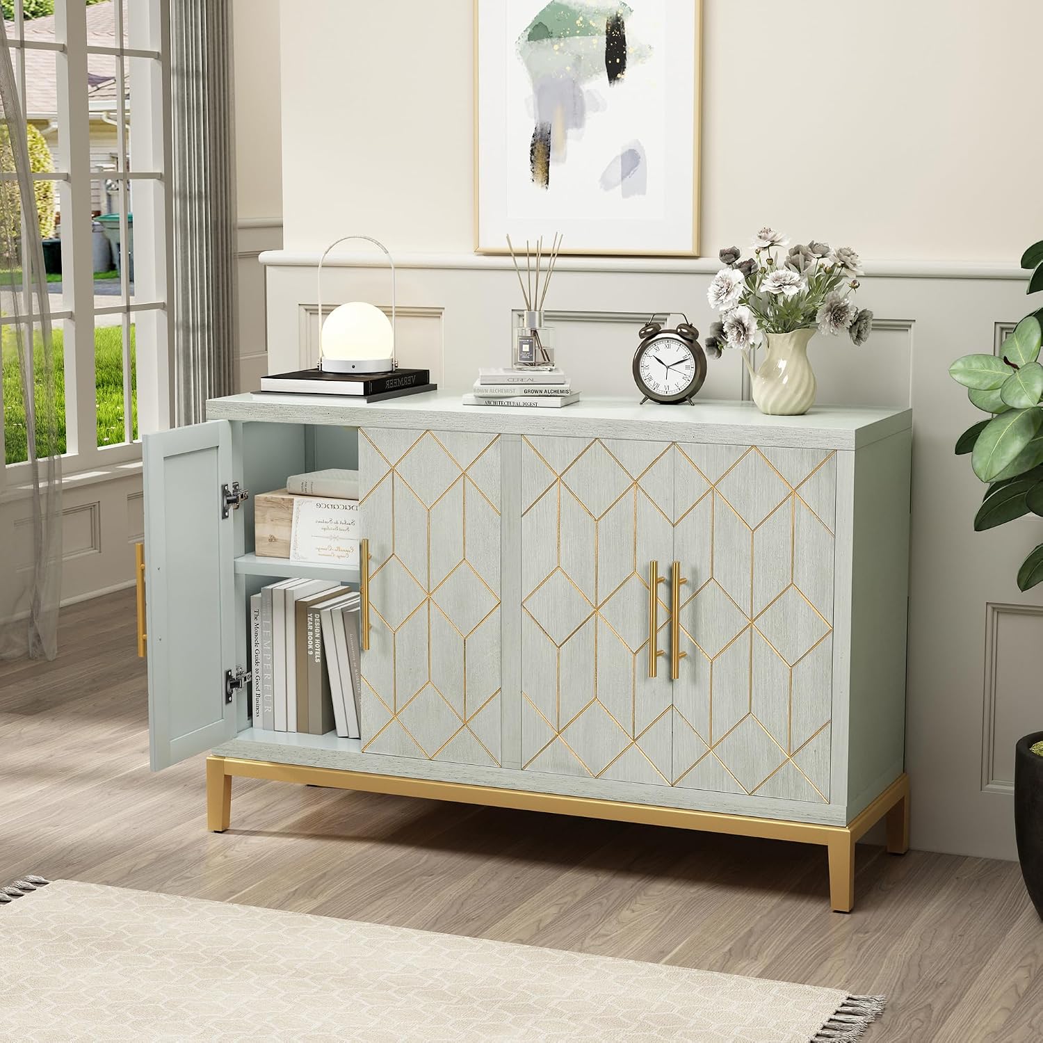 4도어 액센트 캐비닛 모던 크레덴자 조각 장식 뷔페 사 - Office Furniture Credenza 리뷰 및 가격