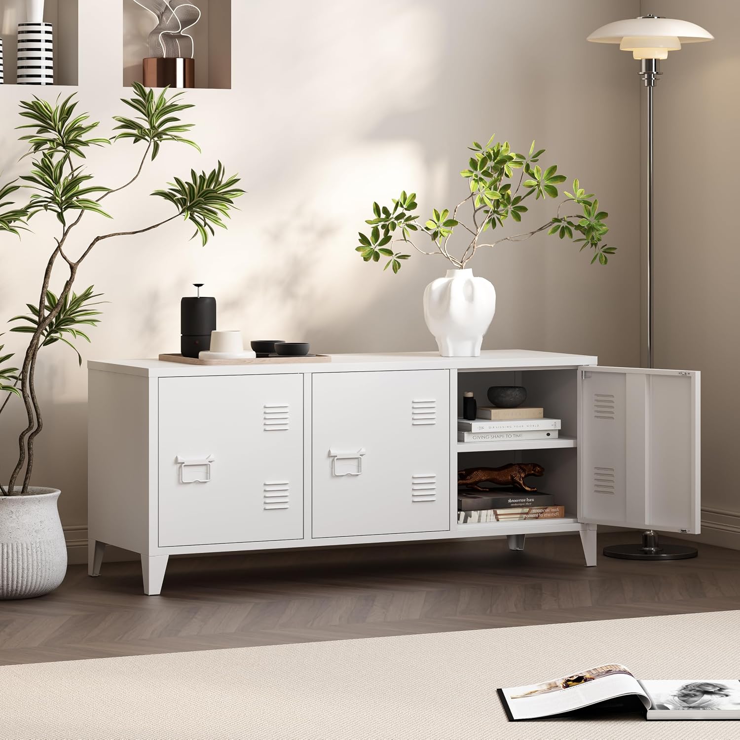 현대식 TV 스탠드 엔터테인먼트 센터, 3개의 문과 조 - Office Furniture Credenza 리뷰 및 가격