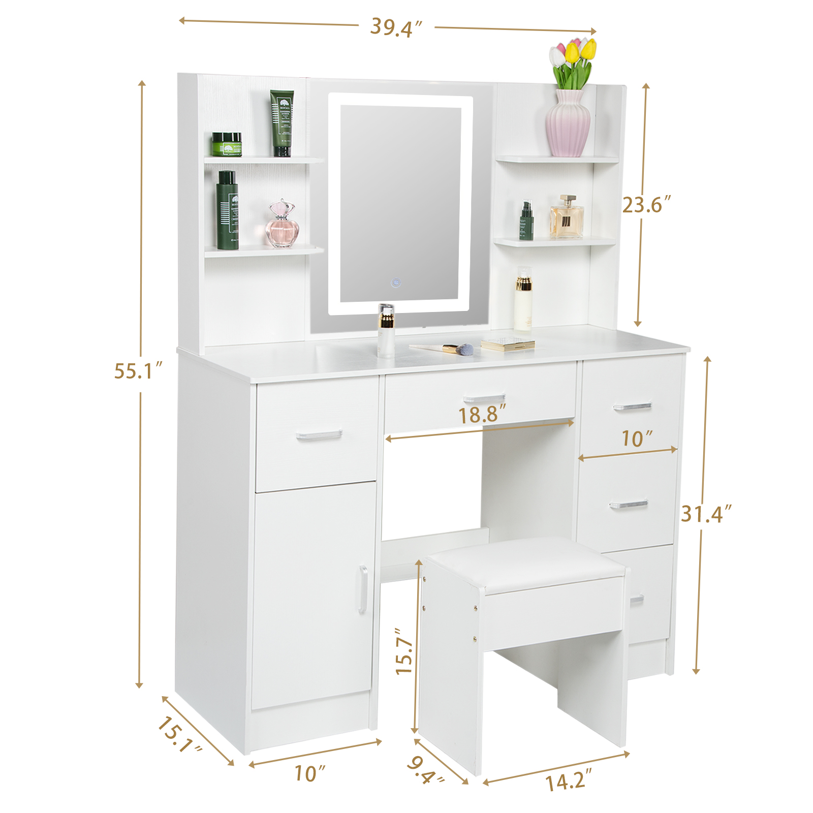 LED 조명 화장대 세트, 대형 조명 거울이 있는 메이 - Office Furniture Credenza 리뷰 및 가격